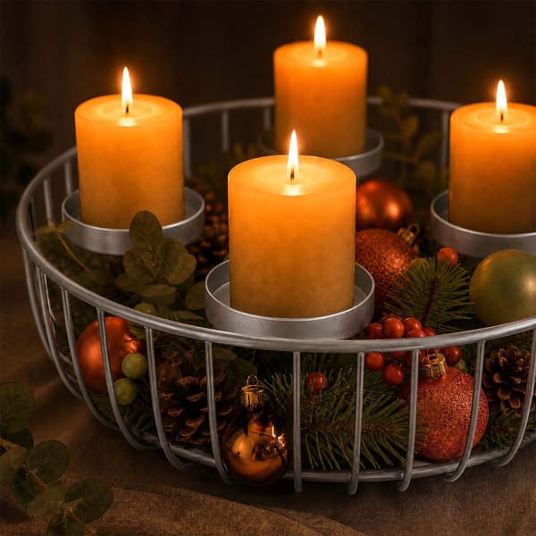 Adventskrans i silverfärgad metall – 33 cm stålhållare
