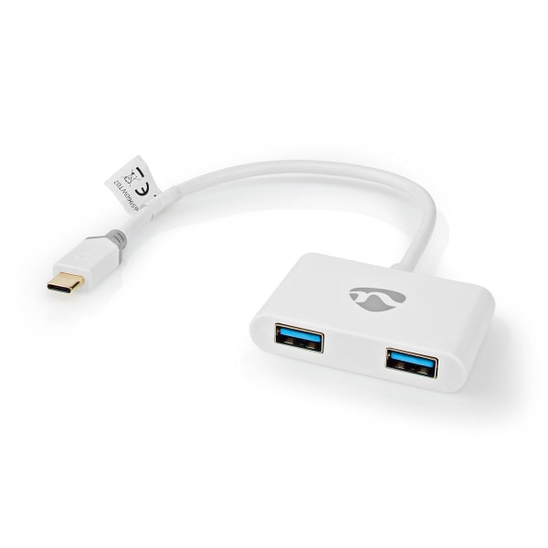 USB Multi-Port Adapter | USB 3.1 Gen1 | USB-C™ Han | 2x USB-A | 1000 Mbps | 0.20 m | Runde | Guldplateret | PVC | Hvid | Window Box
