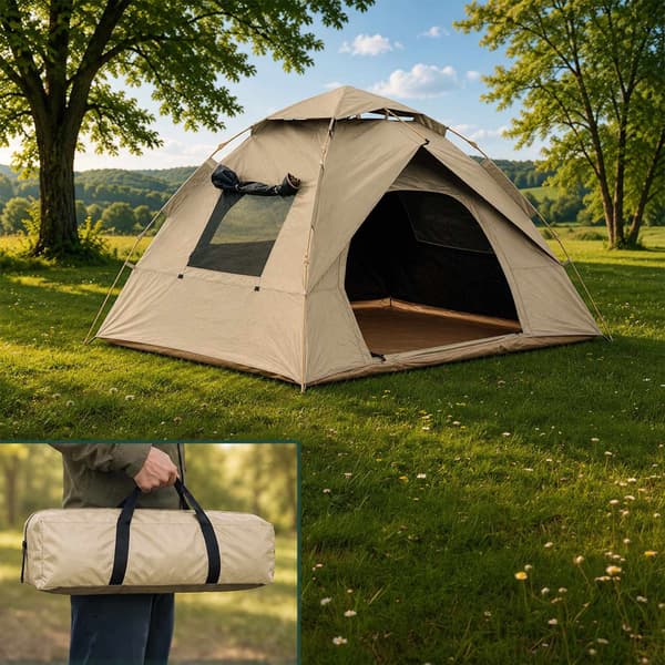 Pop-up campingtält för 3–4 personer med mörkläggningsfoder