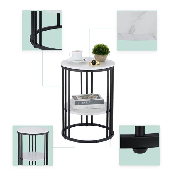 Rundt sidebord i marmorlook med 2 niveauer