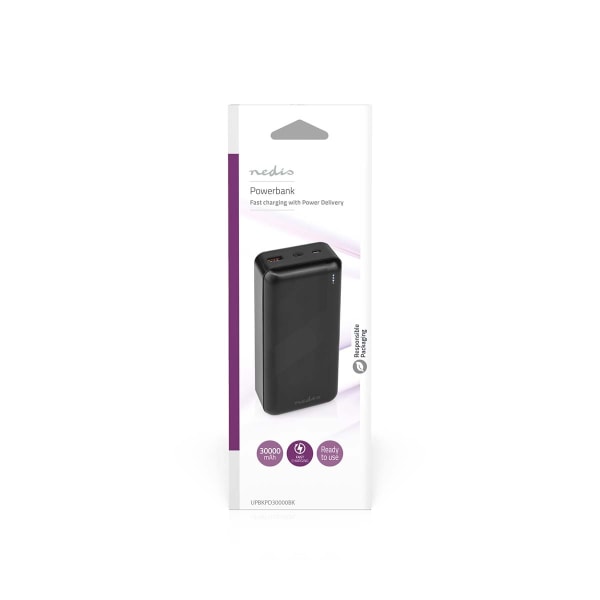 Powerbank | 30000 mAh | 1.5 / 2.0 / 3.0 A | Antal output: 2 | Output tilslutning: 1x USB-A / 1x USB-C™ | Input forbindels: 1x Micro USB / 1x USB-C™ |