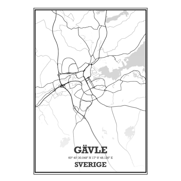 Gävle Stad Karta Poster - 30x40 cm