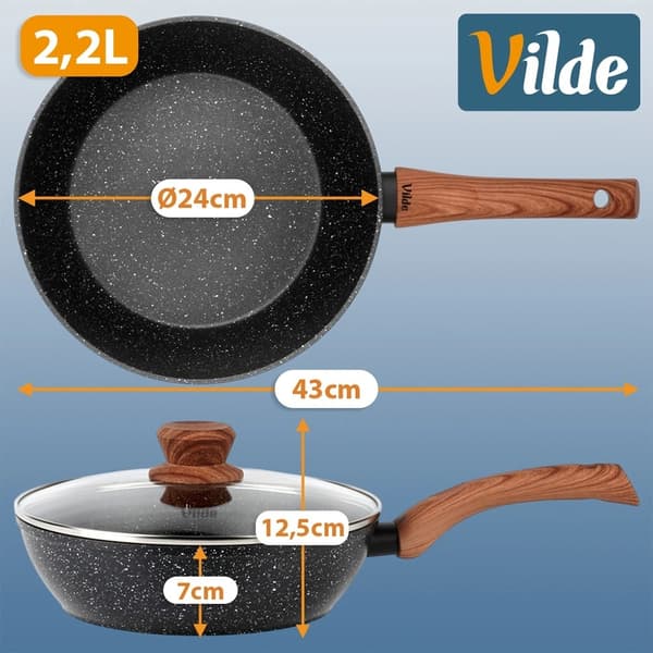 Granit non-stick stekpanna med lock, 24 cm, 2,2 l