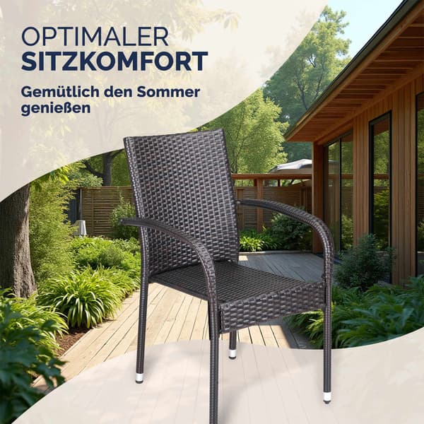 Polyrattan stabelstol Comfort sæt med 4 brune