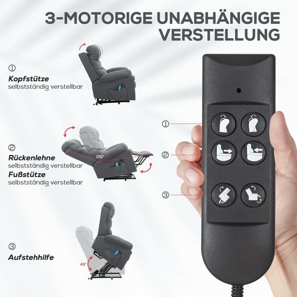 Elektrisk vilstol med hiss, massage, mörkgrå tyg