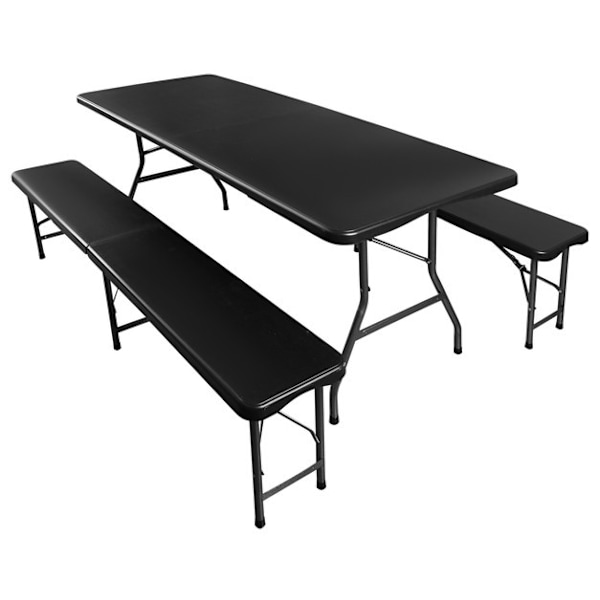 Sammenklappeligt havebord 180cm + 2 bænke - sort