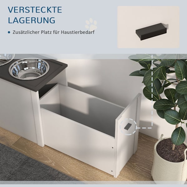 Hundskål, hundmatningsstation med förvaringsutrymme, vattenskål, skålställ med 2 L skålar i rostfritt stål, hundskålsställ, matskål för stora hundar,