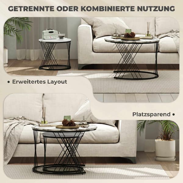 Runda hopfällbara soffbord – Marmorlook, grått och vitt