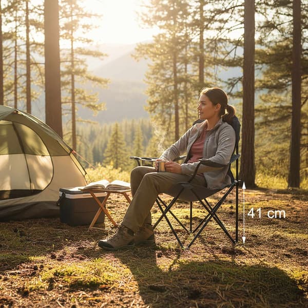 Sammenklappelig campingstol med armlæn og kopholder