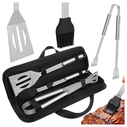 Grillsæt i rustfrit stål med kuffert – 3 dele