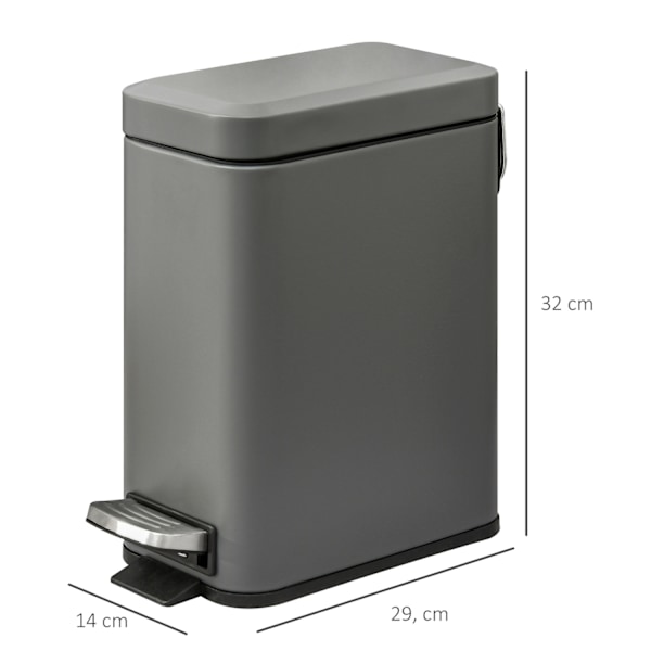 Skraldespand 5L Pedalspand Med Låg Og Fodpedal, Inderspand, Metal, Grå, 29,2X14X32 Cm, Til Stue, Kontor