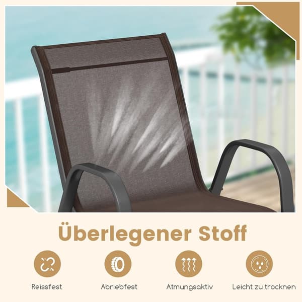 Stapelbara utomhusstolar set om 4, metallram, brun