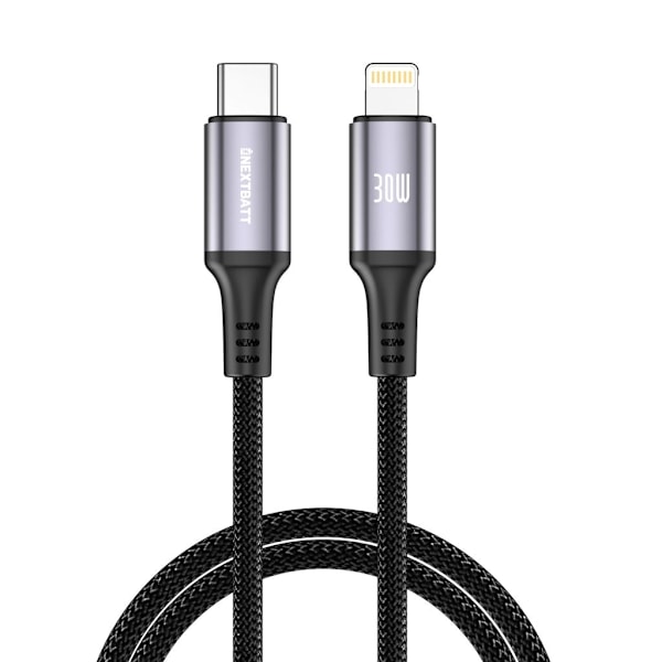 NEXTBATT USB-C til Lightning-kabel 30W, 3A, 2m - Sort
