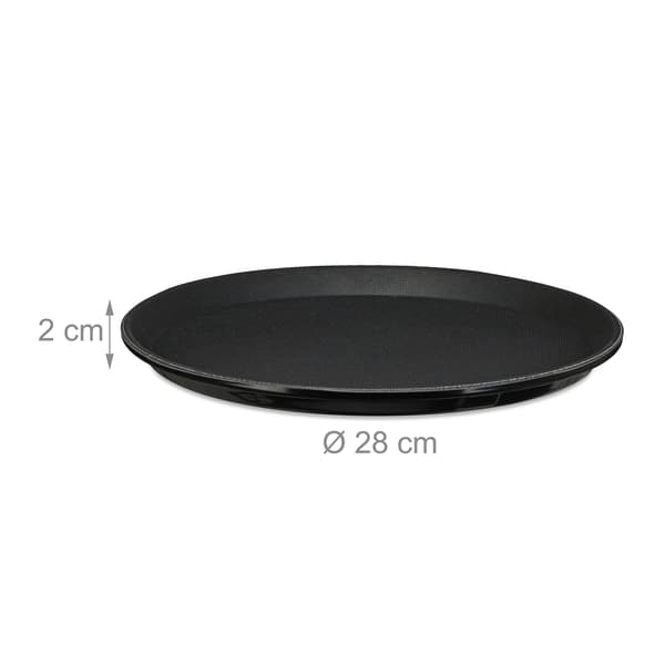Runda svarta serveringsbrickor, halkfria, Ø28cm, 3-pack