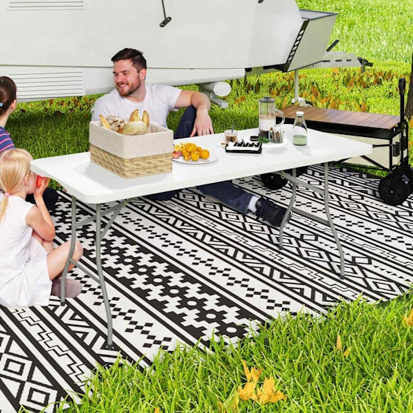 Kokoontaittuva puutarhapöytä 180 x 74 cm Säänkestävä buffetpöytä kantokahvalla Taitettava pöytä Retkeilypöytä puutarhapatiolle ja parvekkeelle Valkoin