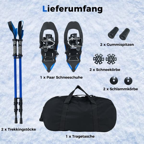 21" snöskor med stavar, storlek 35-40, blå