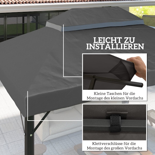 Outsuuny Ersättningstak för Gazebo 3 x 4m Vattentätt Gazebo Roof Dubbeltak Ersättningsskydd för Garden Gazebo Oxford Tyg Ersättningsdelar 370gsm Mörkg