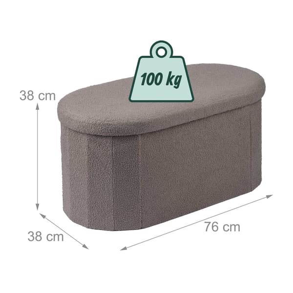 Mörkgrå förvaringsbänk i tyg, oval form
