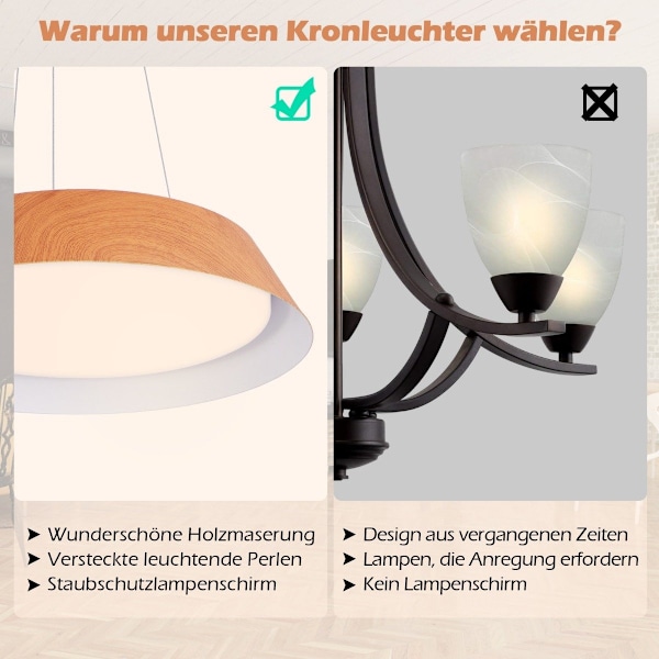 21W LED-kattovalaisin energiaa säästävä kattovalaisin puusyistä metallirunkoa luonnollinen