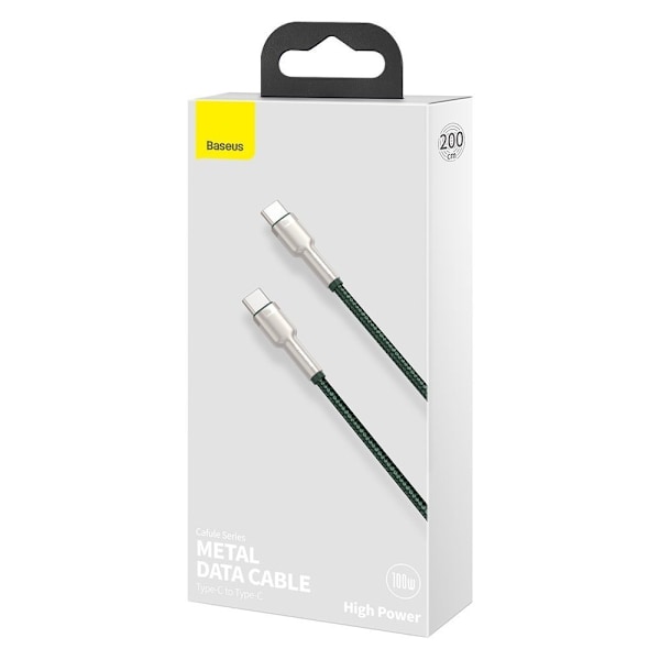 USB-C - USB-C kabel Cafule Metal Data Strømforsyning 100W 2m - grøn