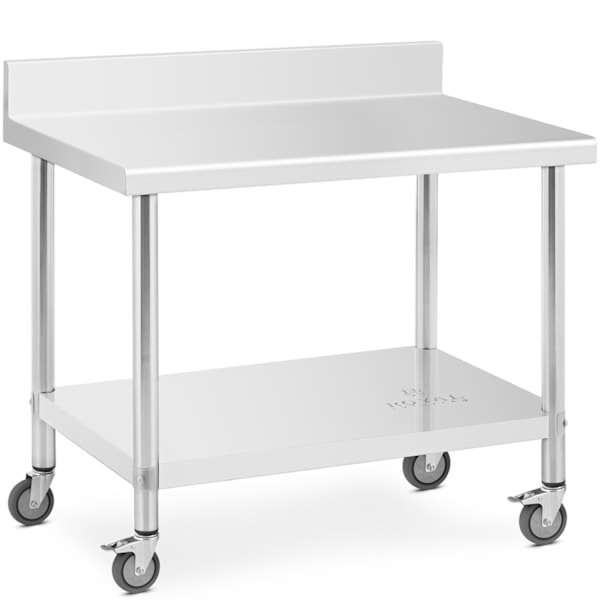 Cateringbord i metal på hjul med hylde og kant, STÅL 70 x 100 cm