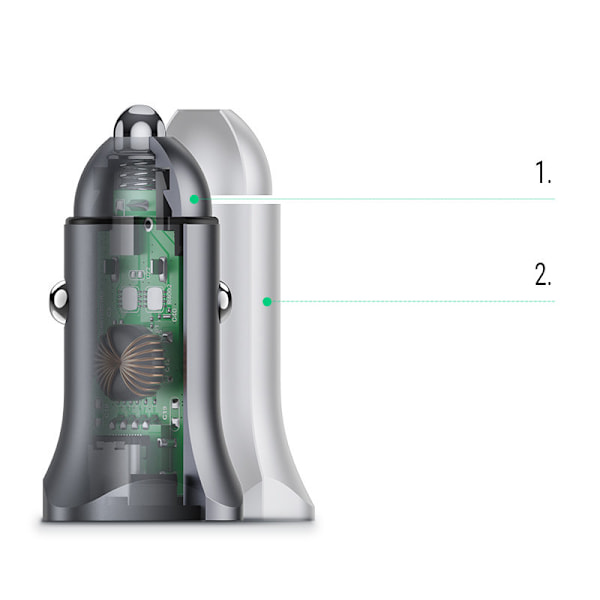 USB-C USB 24W Power Delivery Quick Charge billaddare, grå