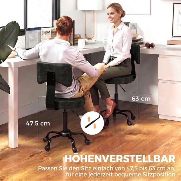 Justerbar salonskammel med hjul, sort PU-læder