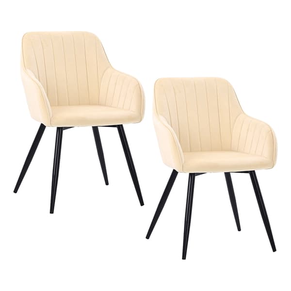 Beige sammetsmatstolar med armstöd, set om 2