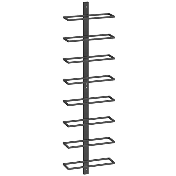 Seinälle kiinnitettävä viiniteline, 8 pulloa, musta teräsputki