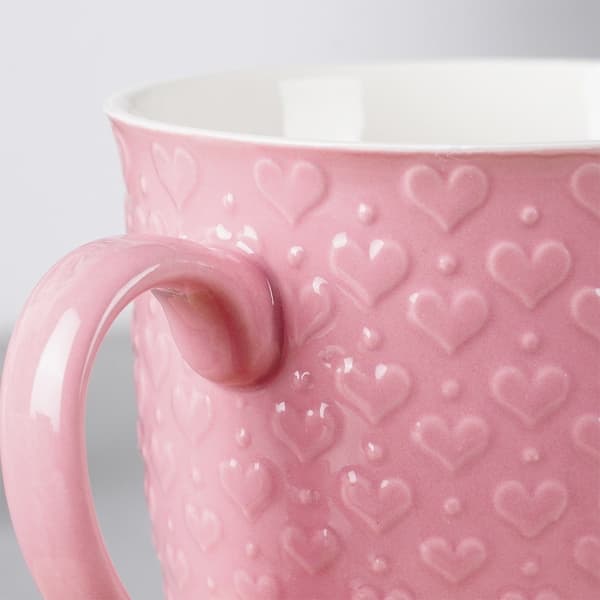 Rosa keramikmugg med hjärtan, mikrovågs- och diskmaskinsäker
