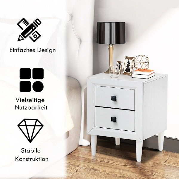 Sengeborde træ sidebord med 2 skuffer sofabord moderne sofabord hvid