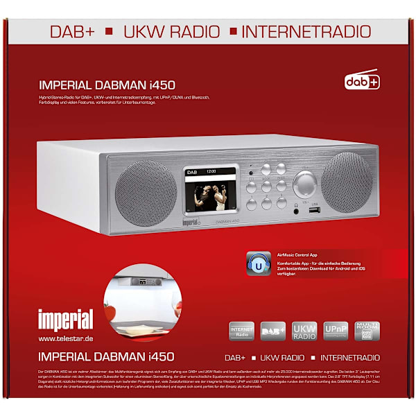 DABMAN i450 Hybrid Stereo Radio DAB+ / FM / Internet /Bluetooth Valkoinen-hopea