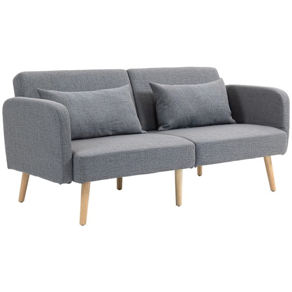 3-istuttava sohva nukkumistoiminnolla, 170x83x80cm, 3-portaisesti säädettävä selkänoja ja jalat, aaltojouset, tyynyt, pellava look, harmaa