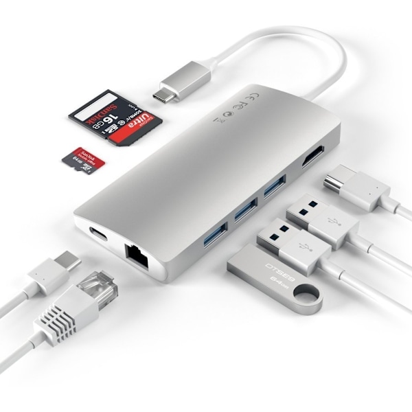 Satechi USB-C Multi-Port Adapter 4K Gigabit Ethernet V2 - adapteri, silver