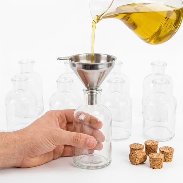 Set med 8 glasflaskor med korkar – 150 ml, runda