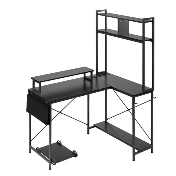 L-formet gamingbord med LED, vendbar 1,2 m, stikkontakter