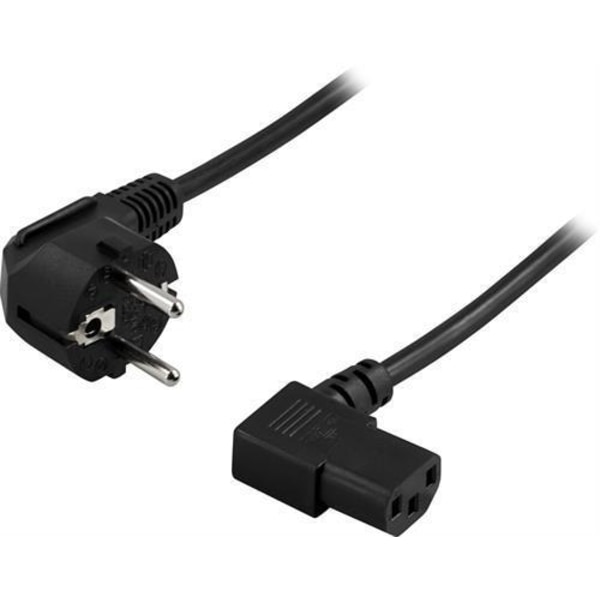 DELTACO CEE 7/7 - C13 - netledning med vinkelstik, 2 m, sort