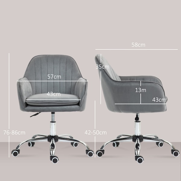 Työtuoli Korkeussäädettävä työtuoli Kääntyvä kotitoimistotuoli selkänojalla ja käsinojalla Velvet Look -housupöytätuoli työhuoneeseen Harmaa