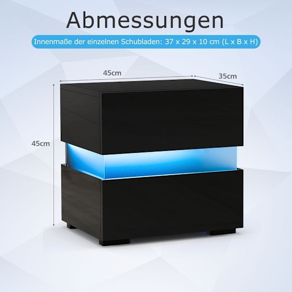 LED sengebord med 2 skuffer & fjernbetjening & dynamisk/statisk belyst natbord
