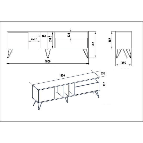 TV Stand Mistico (180) - Valnød, Sort
