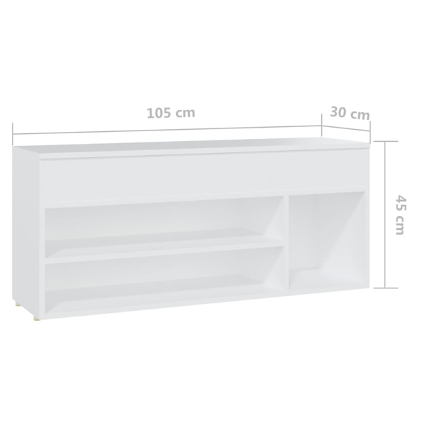 Skobænk hvid 105x30x45 cm konstrueret træ