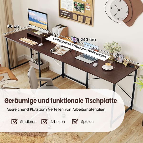 L-formet vendbart skrivebord med ladestation, brun
