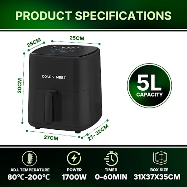Comfy Nest CN-06191: 1400W Digital Air Fryer - 5L