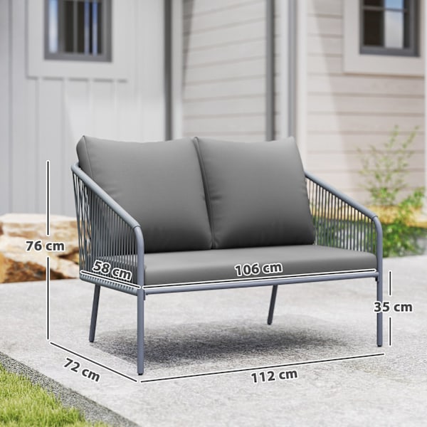 Havesofa med hynder 2-personers Rattan Sofa Lounge Sofa Udendørs Balkon Sofa Rattan Sofa Have Lounge Polyrattan Havemøbler Balkonmøbler 112 x 72 x 76