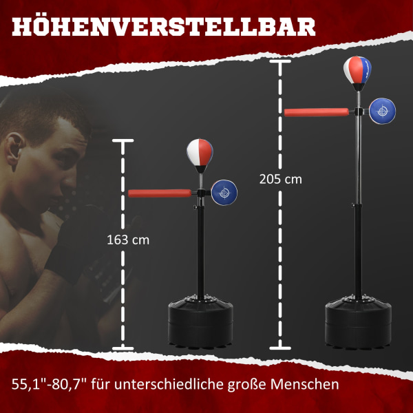 Boxningssäck, Boxningsställning Med Slagboll, Reflexstång, 1,63-2,05 M Höjdjusterbar Stående Boxboll Med Klo, Hdpe, Konstläder