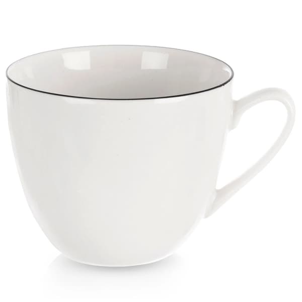 Porcelænskaffe-/tekop, hvid, 200 ml, sort kant