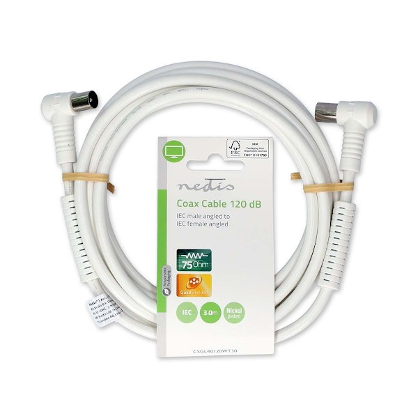 Koaksiaalikaapeli | IEC (Coax) Uros | IEC (Coax) Naaras | Niklattu | 120 dB | 75 Ohm | Nelinkertainen suojaus | 3.00 m | Pyöreä | PVC | Valkoinen | La