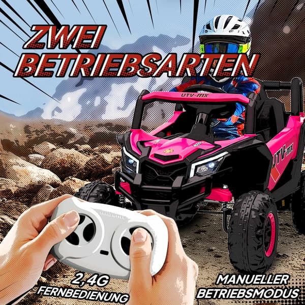 Rosa 12V barnelbil med fjärrkontroll och LED-lampor