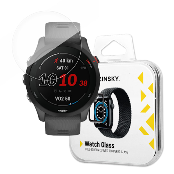9H hærdet glas til hele Garmin Forerunner 255 skærmen med en sort Full Glue ramme