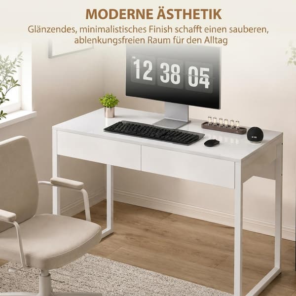 Hvidt skrivebord 100x50 cm med 2 skuffer til små rum